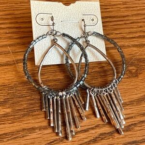 Silver Hoop Earrings with Fringe